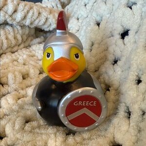 Aegean Art Greece Warrior rubber Duck Figurine in Silver, Black, and Red